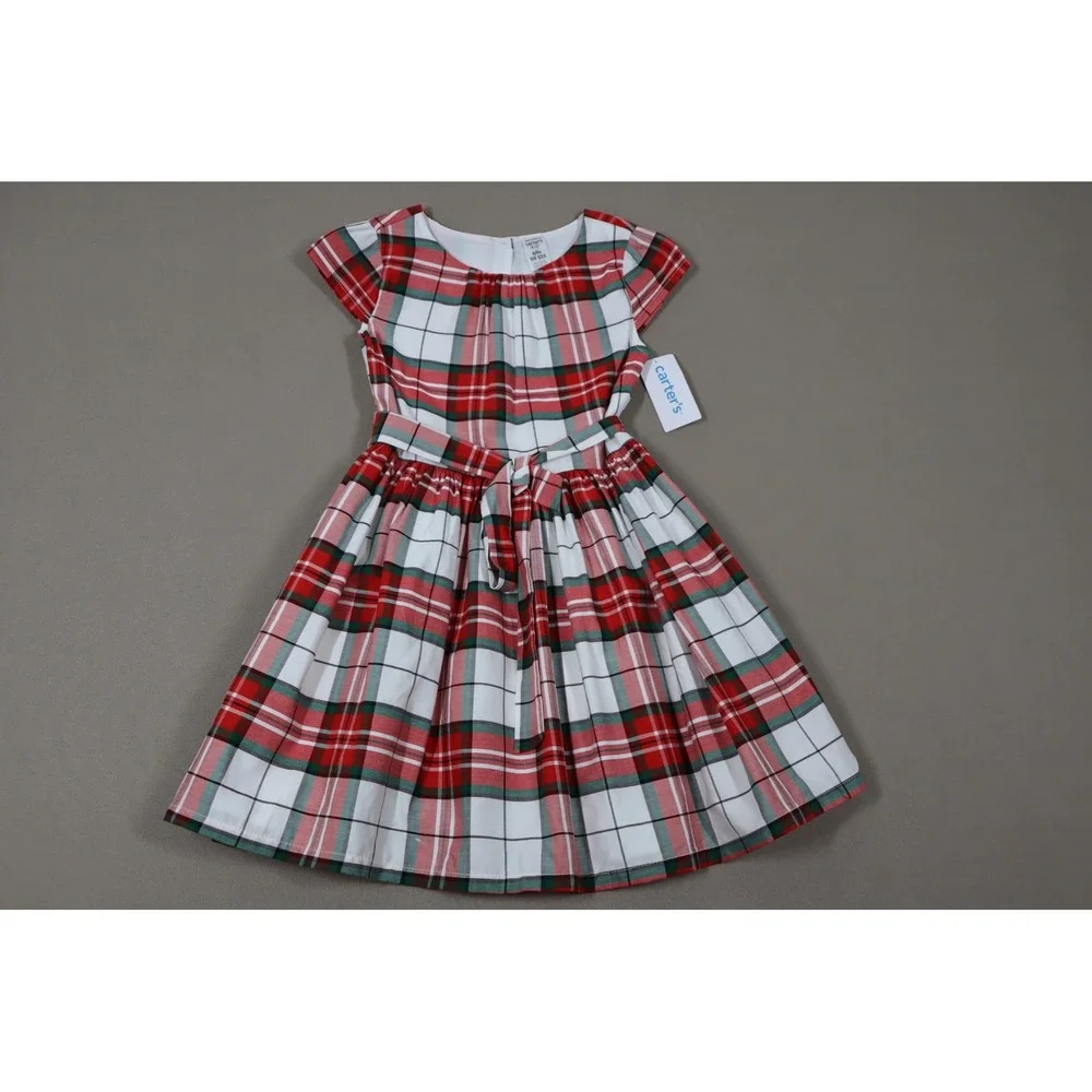 Carter's Little Girls Holiday Plaid Sateen Dress - Red‎ - Size 6-6X